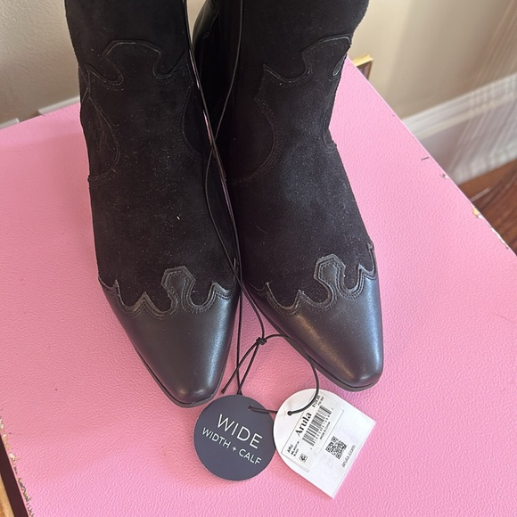 Faux suede and leather Cowboy Boots ~WIDE CALF - Picture 2 of 4